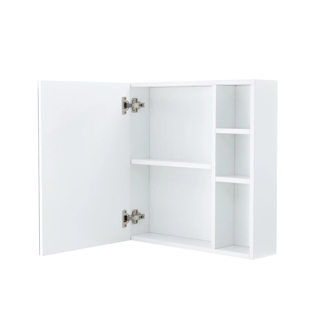 Armadio Specchiera da Parete 55×56 cm con Specchio di Sicurezza e Ripiani Interni, Bianco, per Bagno e Trucco