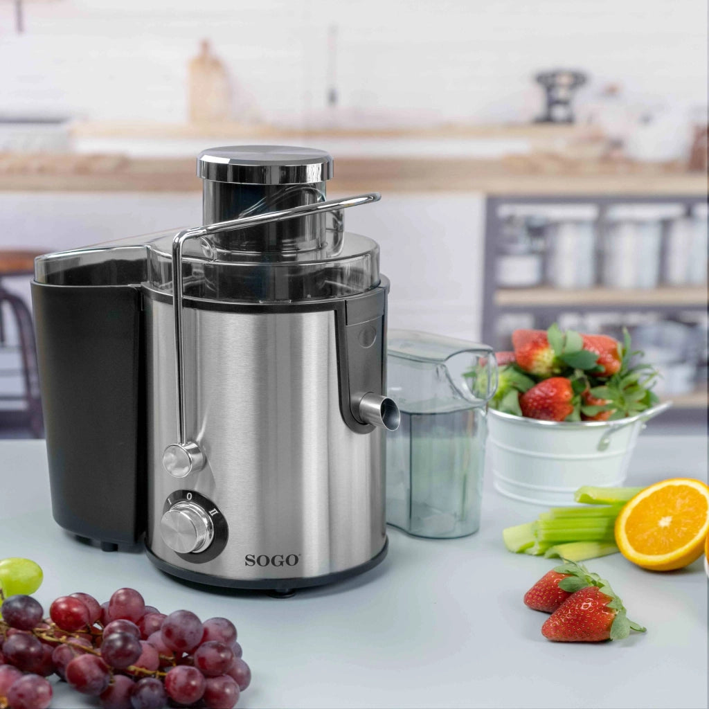 Estrattore di succo a freddo centrifuga 600W, 2 velocità, contenitori 1,5L polpa e 0,5L succo, tubo 65mm - SOGO