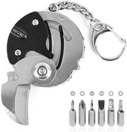 Mini combinato per esterni - piccolo EDC multifunzionale con set di chiavi - contenitore portatile - attrezzo portatile compattabile (acciaio inox argentato)