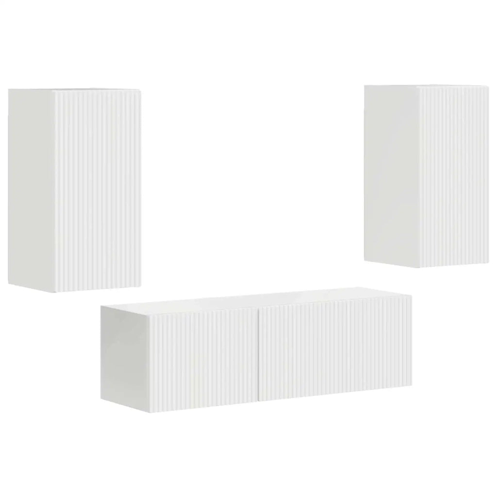 Set di Mobiletto da TV a Parete 4 pz-Credenza per TV sospesa Bianco Lucido 941860