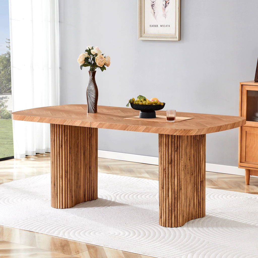 Tavolo da pranzo in MDF con base a colonna ad arco, stile moderno, per soggiorno e sala da pranzo, 180 × 90 cm