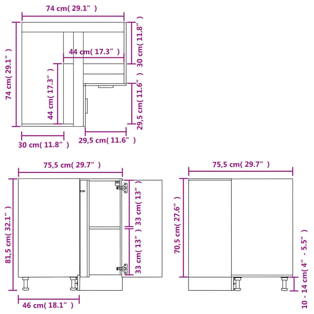 Corner Base Cabinet Lyon White 75.5x75.5x81.5 Cm Wood-based Material