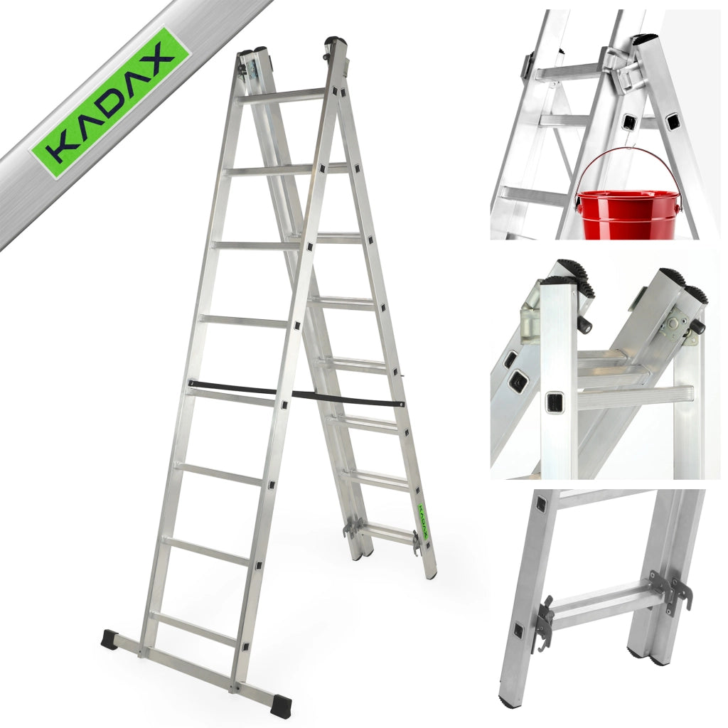 Scala universale in alluminio KADAX 3x8 pieghevole a doppia faccia, robusta + gancio