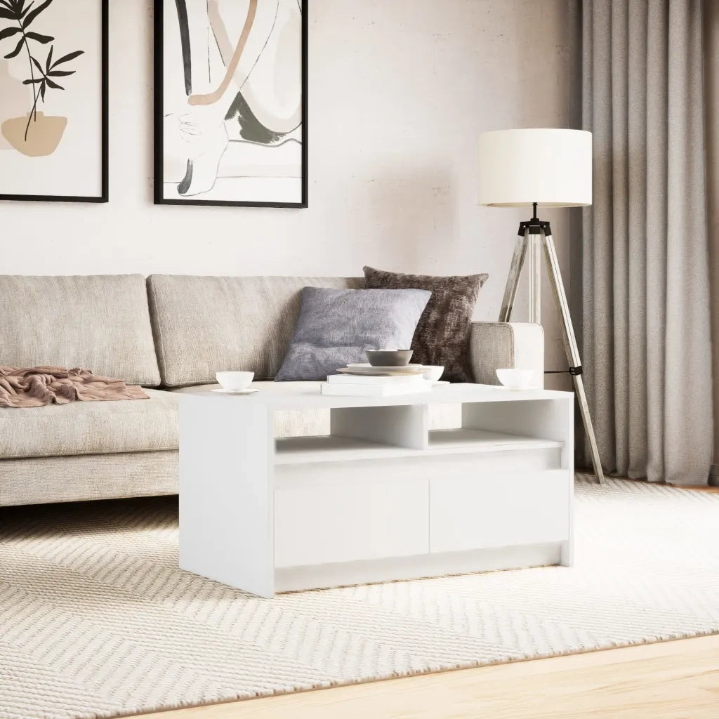 Tavolino da Salotto con Luci LED Bianco in Truciolato 851991