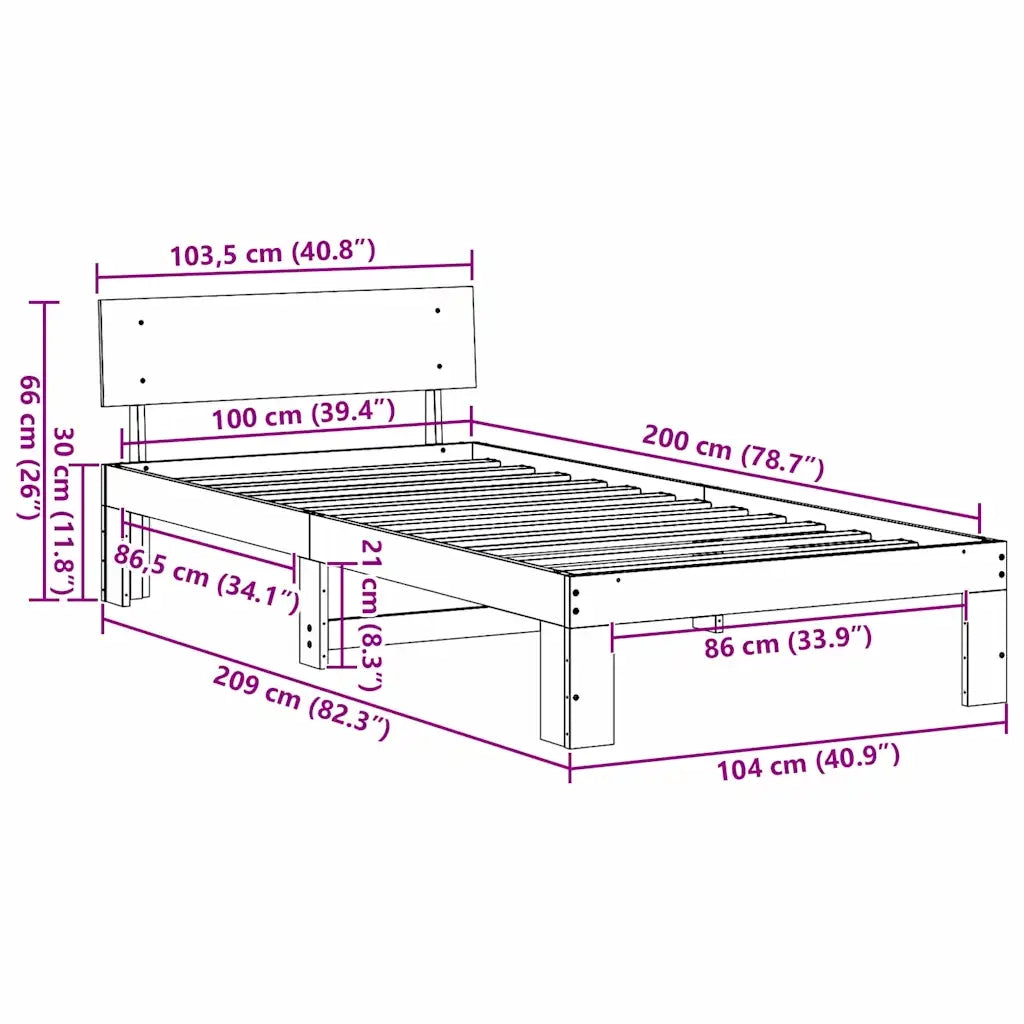 Struttura del letto Naturale 100 x 200 cm Pino massello 872665