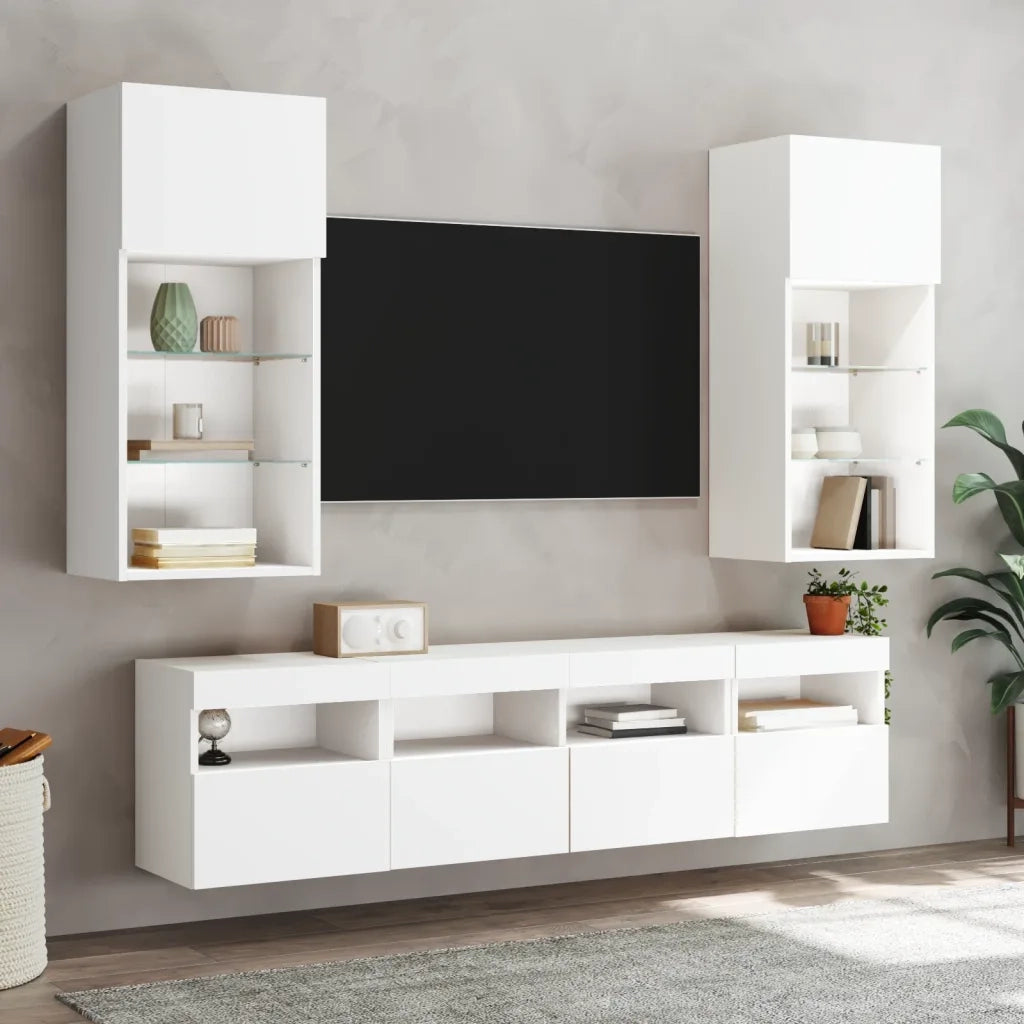 Mobili TV a Muro con LED 5pz Bianchi in Legno Multistrato 3216743