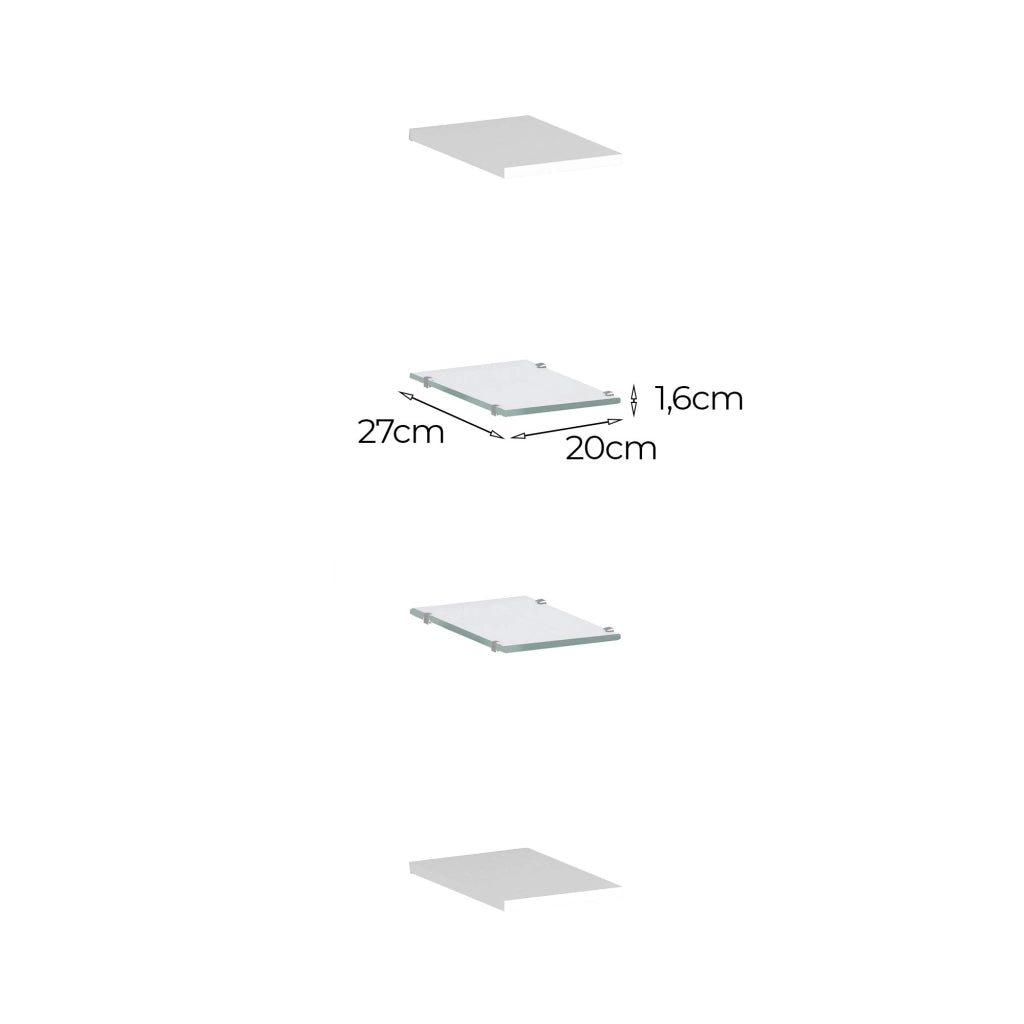 Set di 4 ripiani da Ema, Made in Italy, 2 ripiani in vetro temperato e due in laminato Bianco lucido, cm 20x27h1.6, colore Bianco lucido