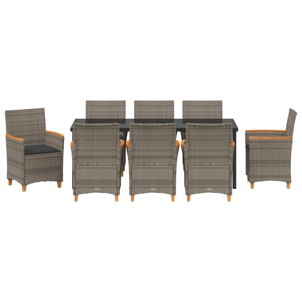 Set di Mobili da Giardino 9 pezzi con Cuscini Grigio Polyrattan