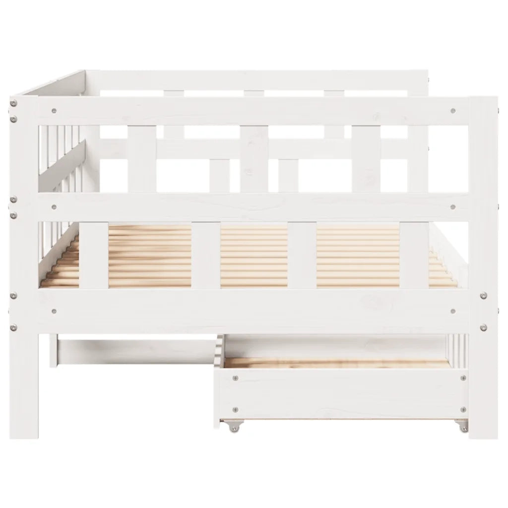 Dormeuse con Cassetti Bianco 90x200 cm Legno Massello di Pino