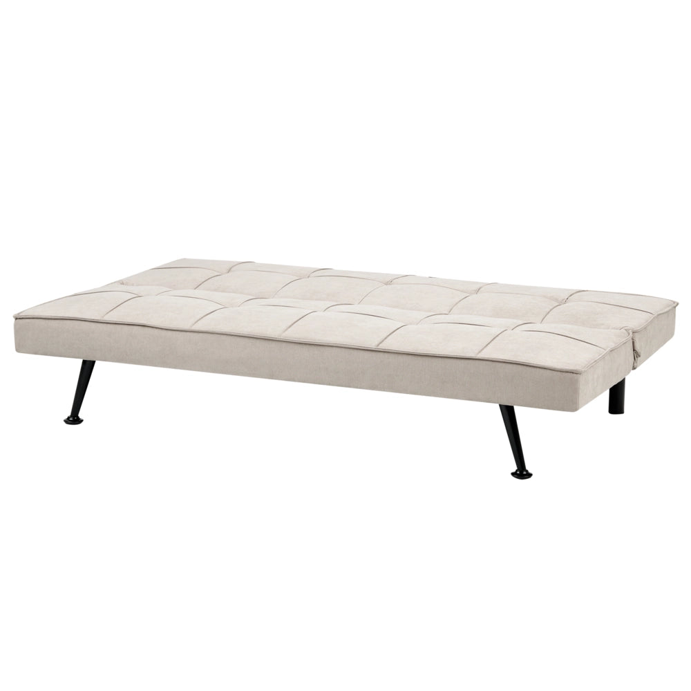 Divano letto in tessuto beige a 3 posti con imbottitura trapuntata Letto per ospiti senza braccioli con chiusura a scatto
