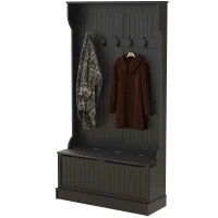 Attaccapanni con Panca di Archiviazione e 5 Ganci Stile Moderno 96x34x179,7 cm Nero