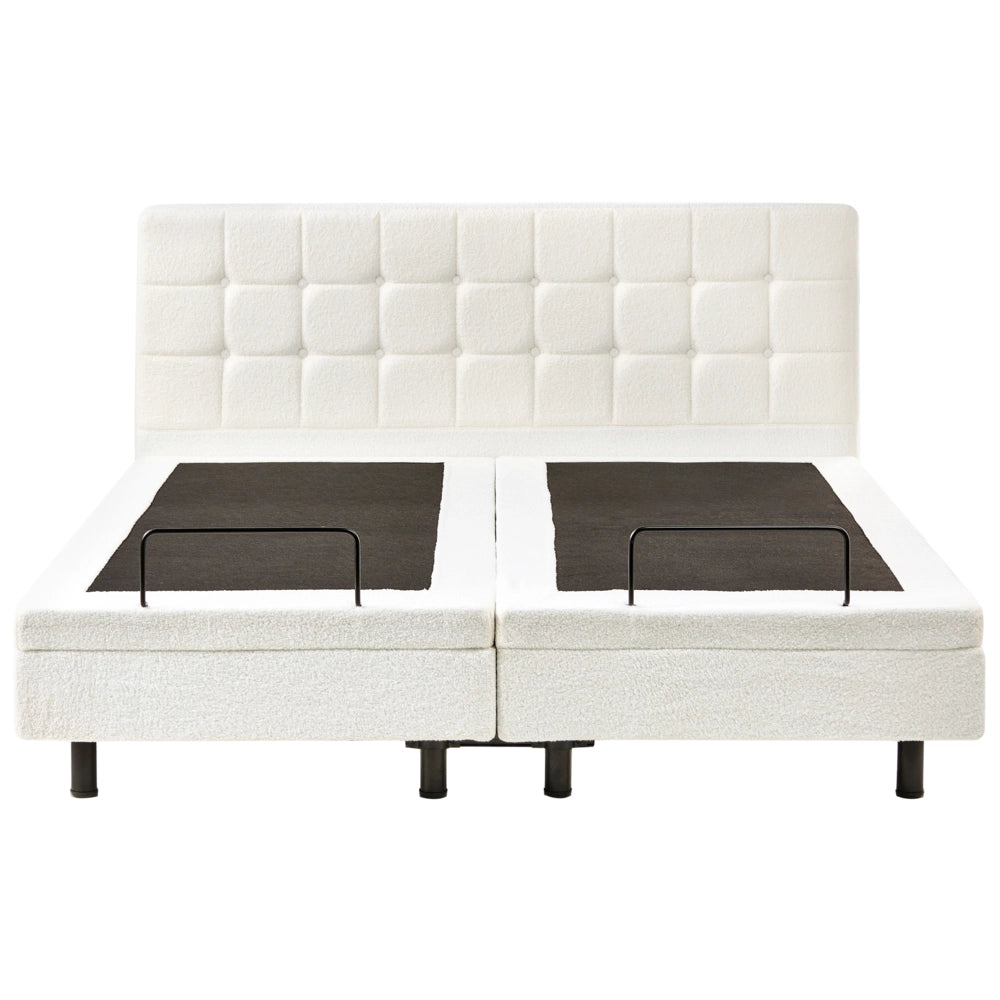 Letto matrimoniale Tessuto bouclè bianco sporco Elettrico Regolabile 180 x 200 cm stile moderno