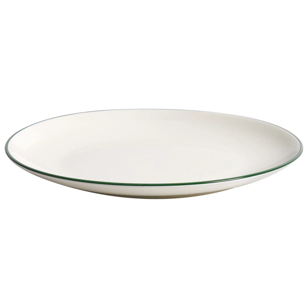 Set di 24 pezzi di stoviglie con bordi decorativi bianco sporco e verde, in porcellana con finitura smaltata trasparente, per cucina e sala da pranzo