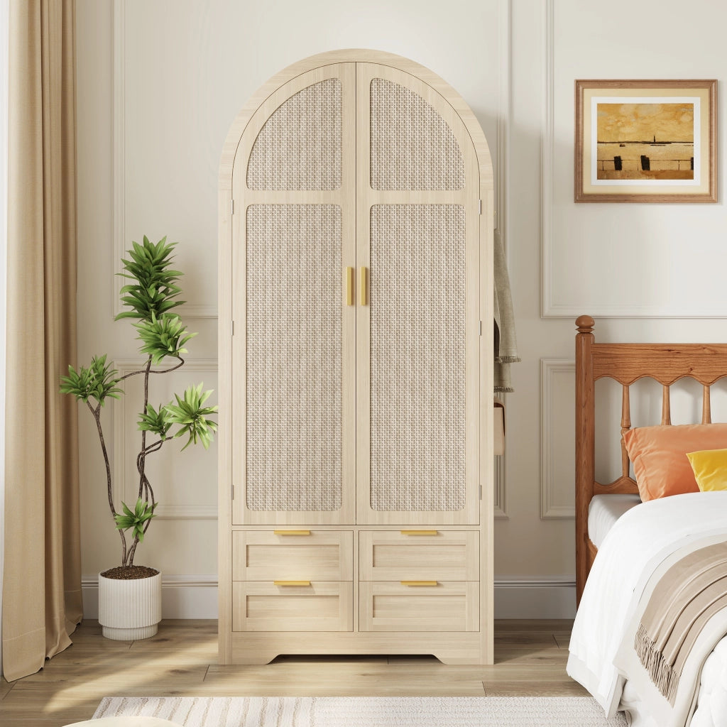 Armadio con 2 ante curve; 1 barra appendiabiti e 1 cassetto con ripiani per camera da letto e ingresso; 80×50×179 cm
