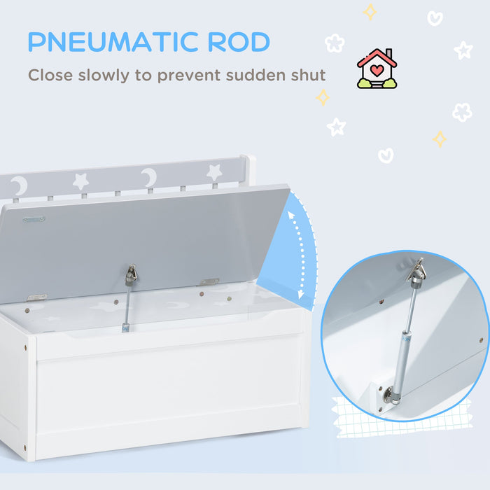 Cassapanca Portagiochi 60x30x50 cm con Leva a Gas in MDF e Legno di Pino Bianco e Grigio