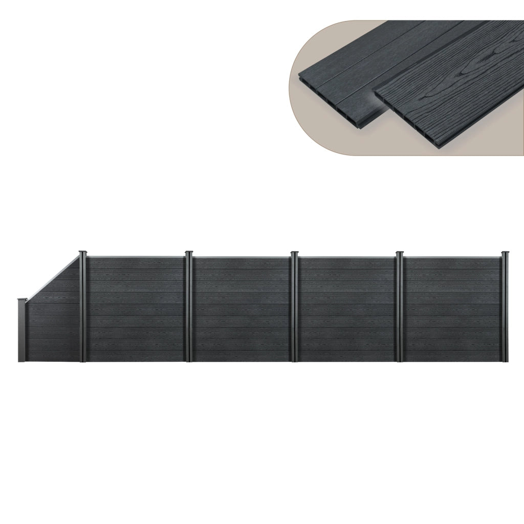 Recinzione in WPC per Giardino Staccionata da Elementi Inclinato e Rettangolari 183x799 cm Grigio NEU.HOLZ