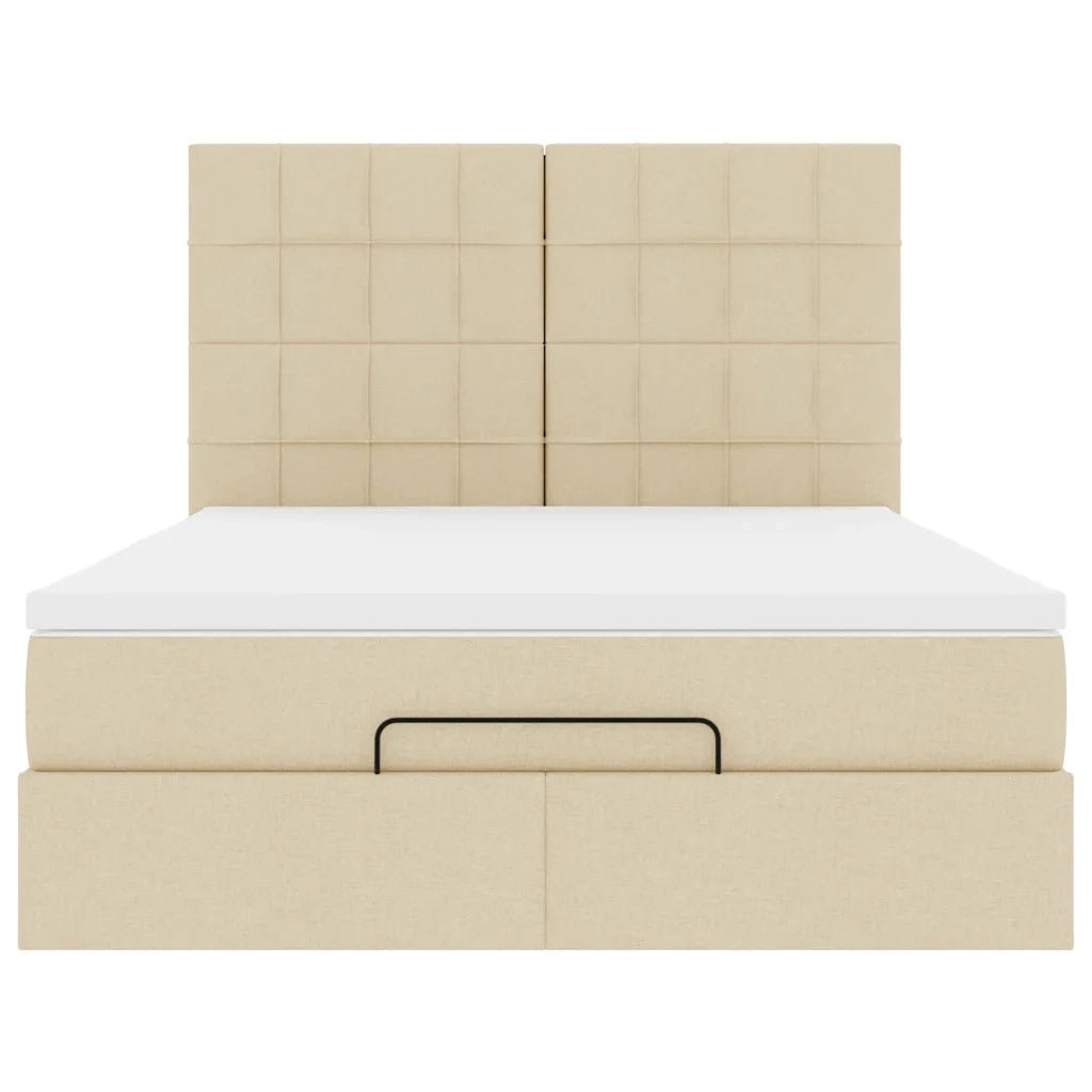 Struttura Letto Pouf con Materasso Crema 140x190 cm in Tessuto 3314008