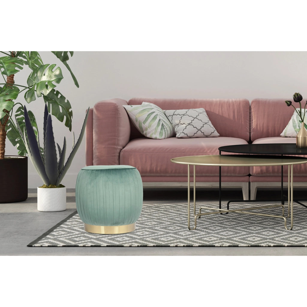 Pouf contenitore Lyla in velluto verde menta