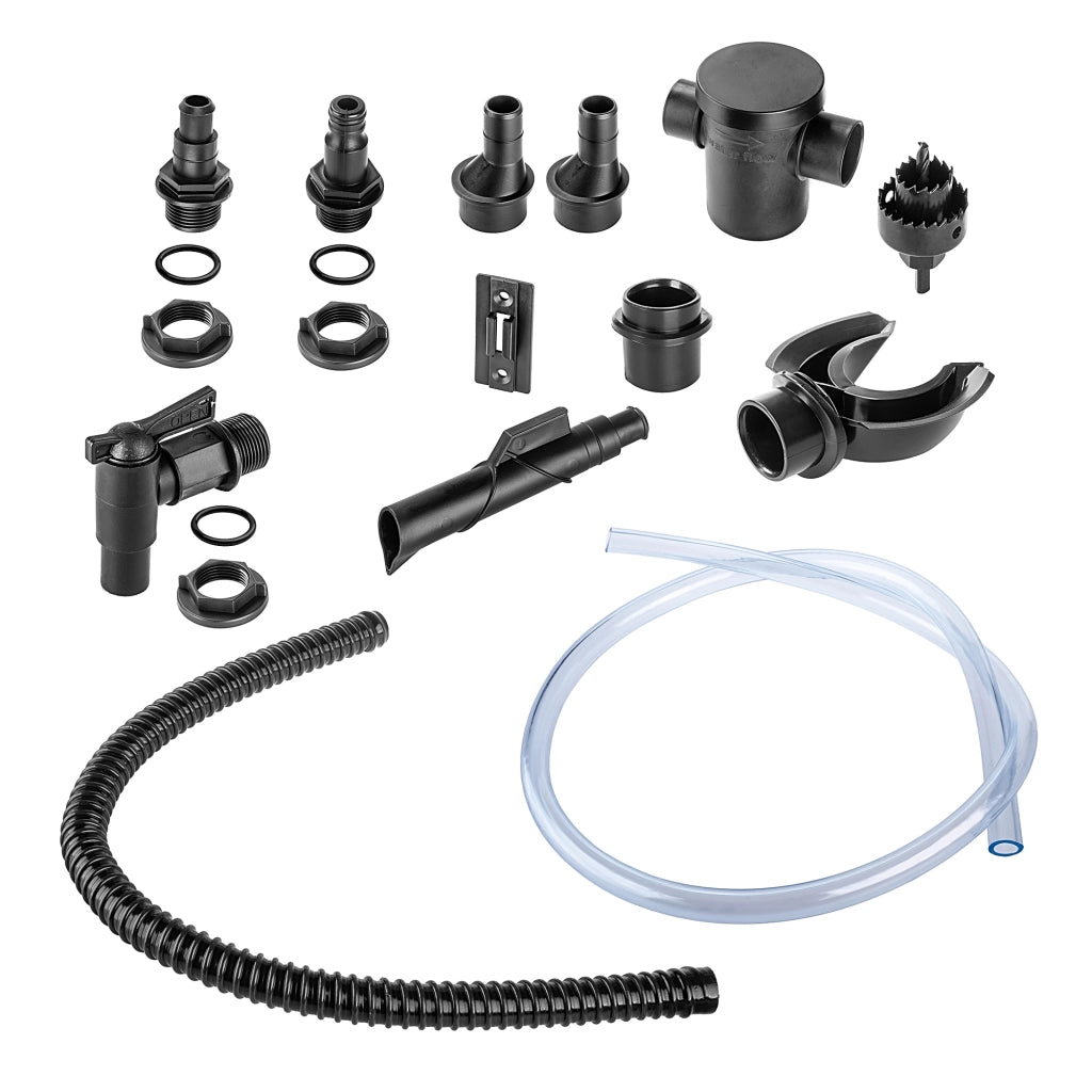 Serbatoio per acqua piovana KADAX 260L, kit di collegamento per barile d'acqua, base per rubinetto