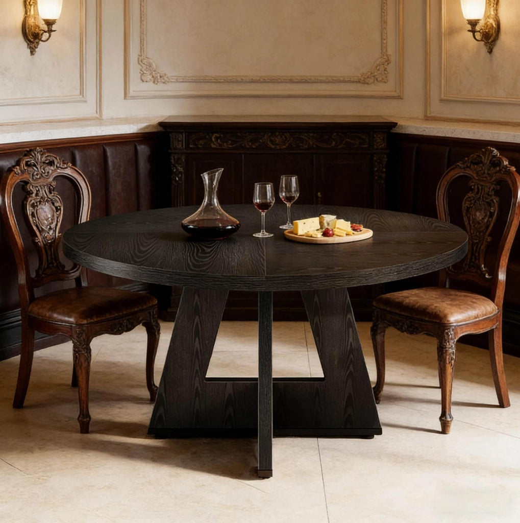 Tavolo da pranzo rotondo 120 cm in legno ingegnerizzato nero; stile farmhouse