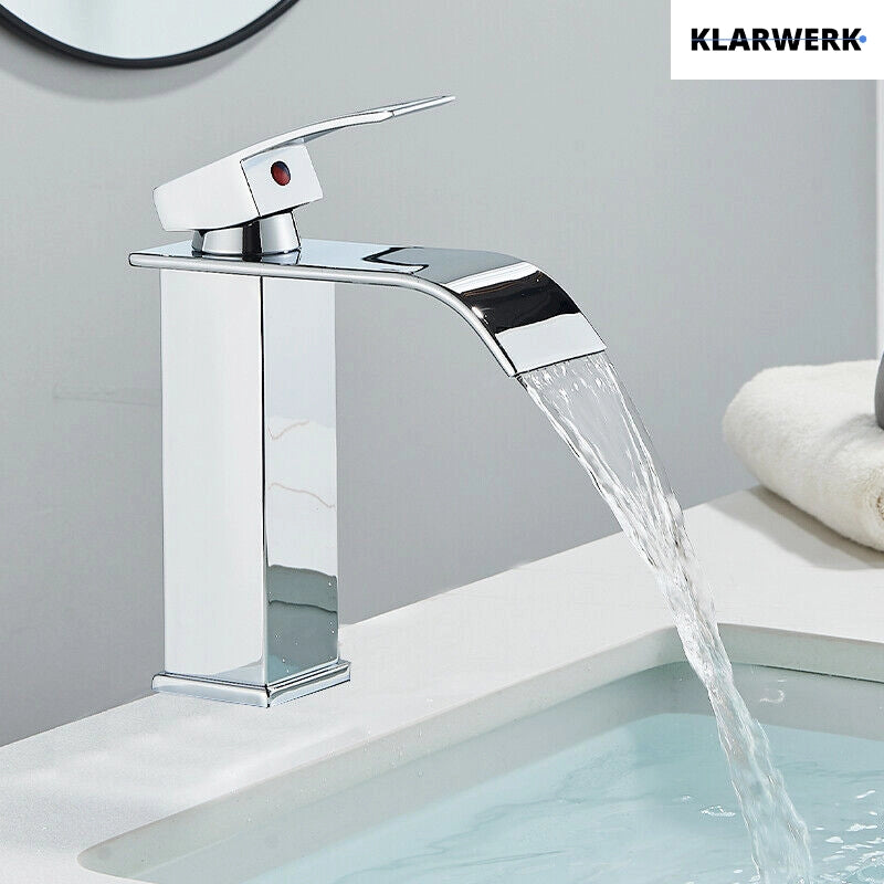 ROSA | Rubinetto da bagno Premium Hotel Waterfall cromato | Miscelatore per lavabo in acciaio inox per catering | Rubinetto dal design quadrato