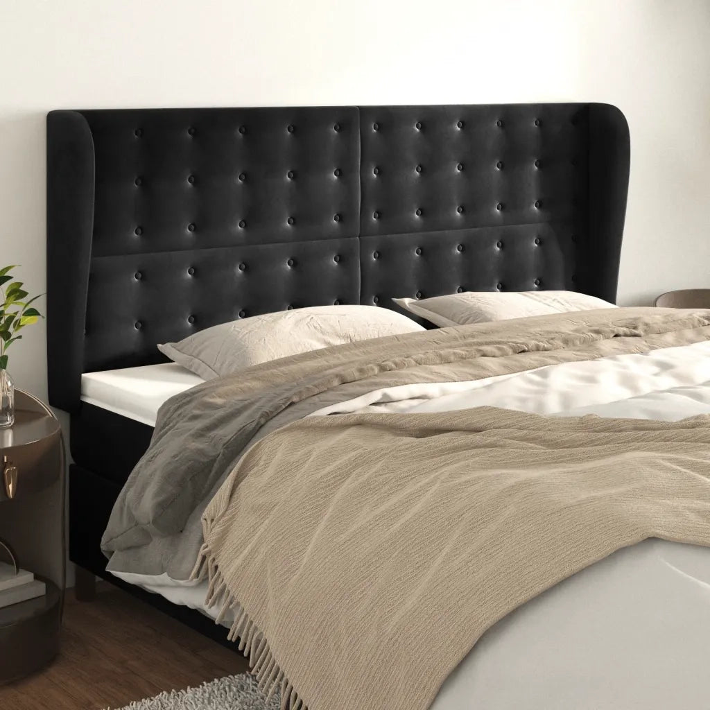 Testiera | Testata ad Orecchio Nera 163x23x118/128 cm in Velluto