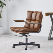Sedia da ufficio girevole in pelle marrone; ergonomica; regolabile in altezza; design mid-century