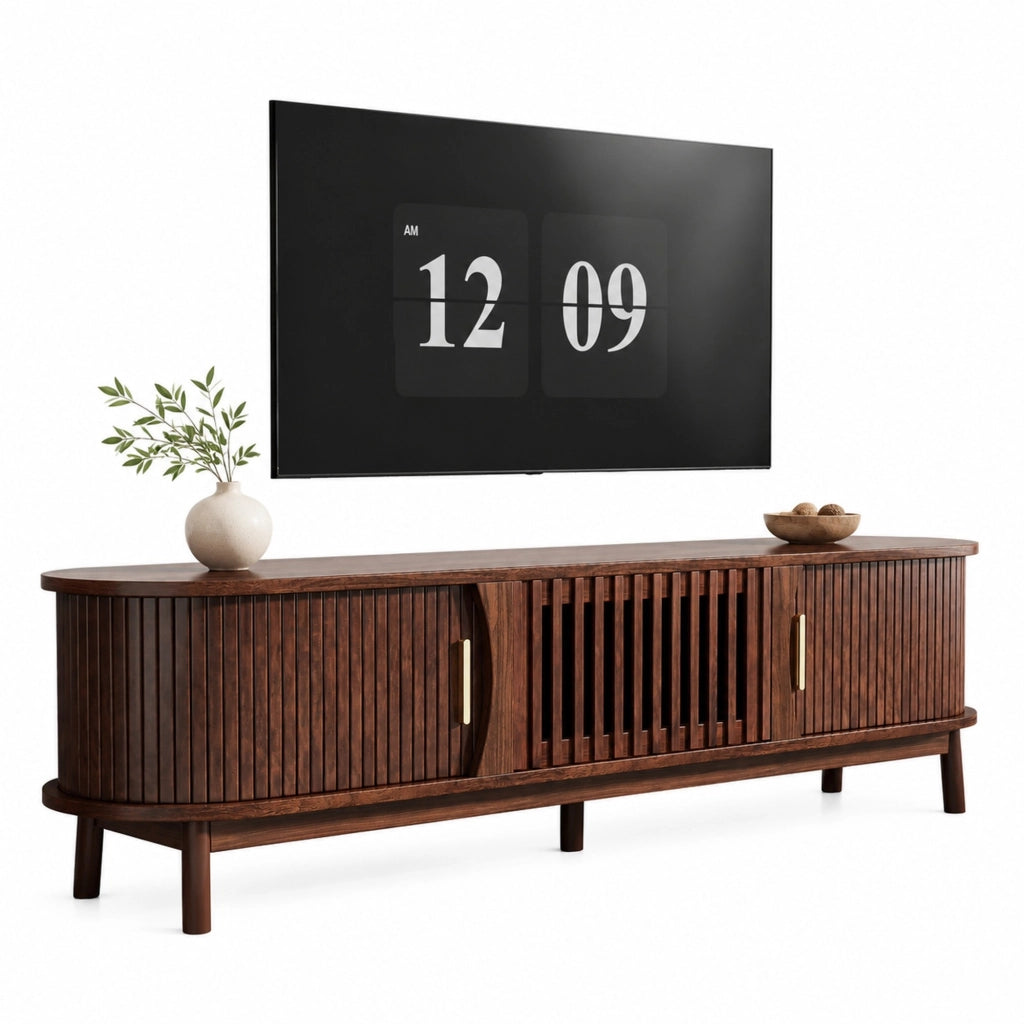 Mobile TV 165 cm in MDF marrone con ante scorrevoli e anta ribaltabile
