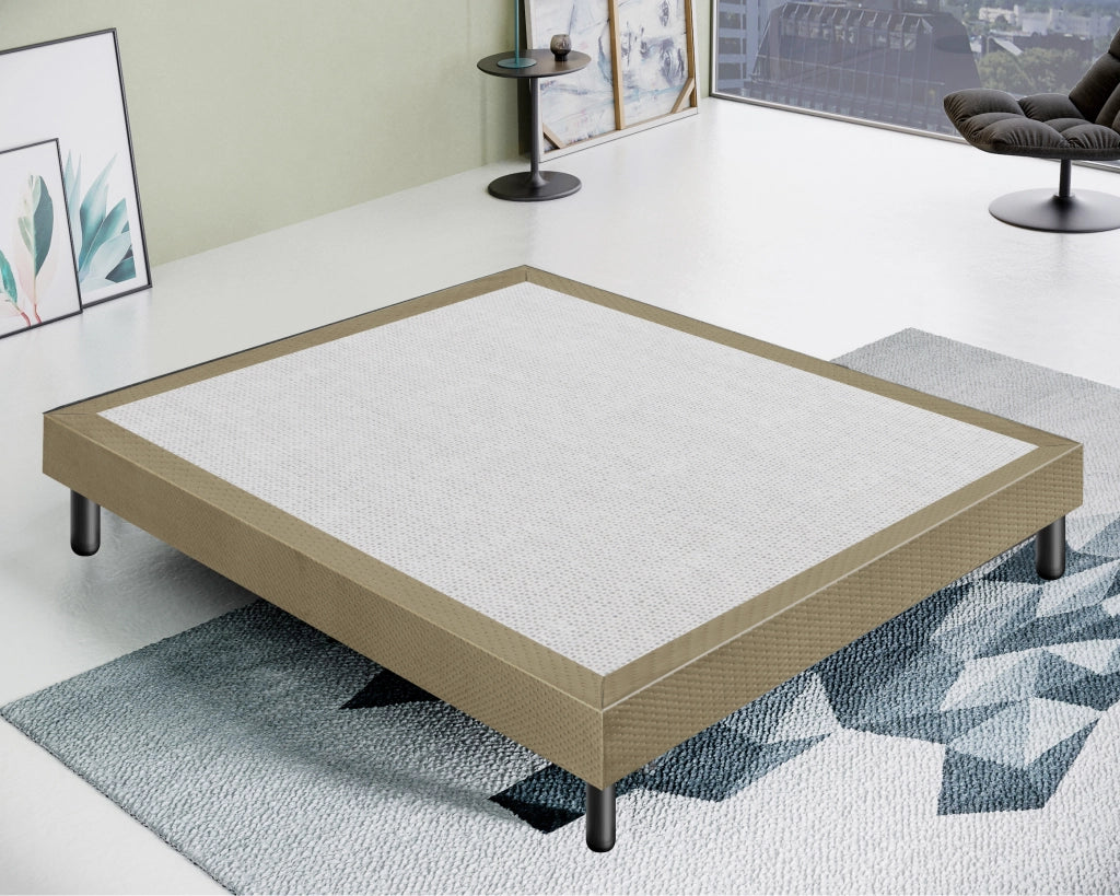 Letto Sommier Matrimoniale 160x190 Tortora Rivestito - Resistente fino a 120 Kg per Persona