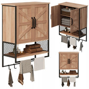 Mobiletto da bagno a parete in stile loft rustico con appendiabiti, marrone chiaro