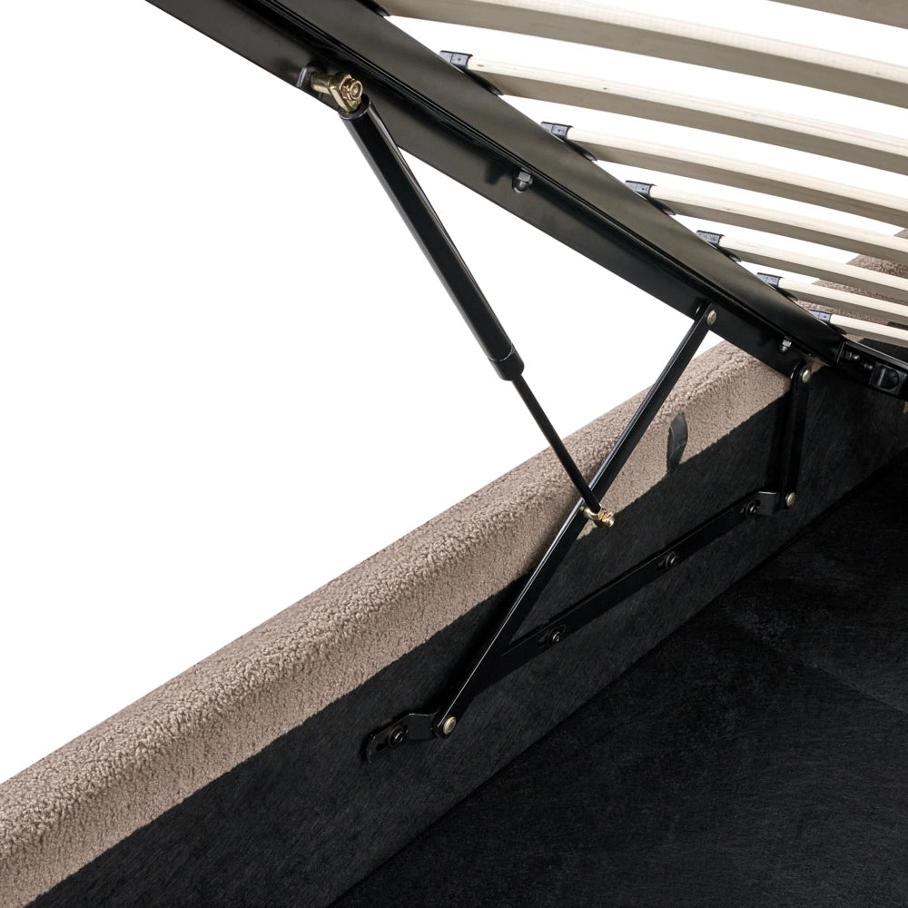 Letto singolo con contenitore in tessuto bouclè tortora 90 x 200 cm portaoggetti stile moderno
