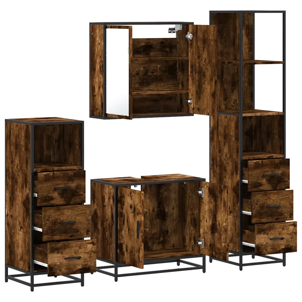 Set Mobili da Bagno 4 pz Rovere Fumo in Legno Multistrato 3301247