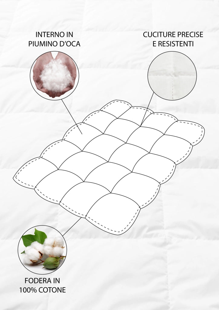 Piumino invernale autunnale vera piuma d'oca 3 misure 50/50 Caldo 320Gr/Mq Piumone 3 Misure - Bianco - 1 Piazza e mezza