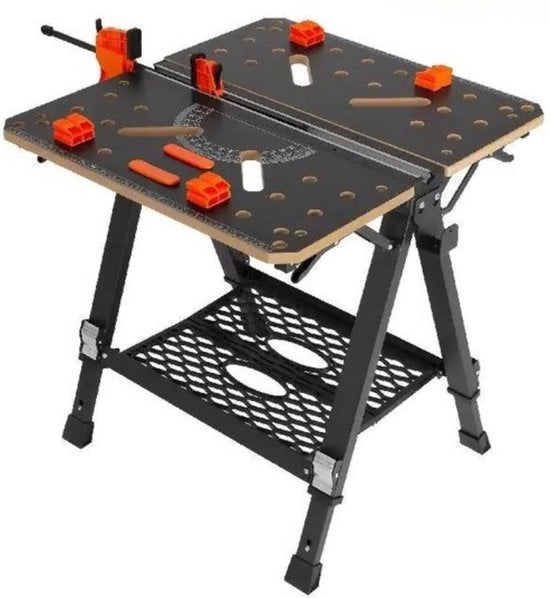 Hout lavorazione - Tavolo di lavoro pieghevole professionale - 7 livelli di altezza - Sistema di fissaggio - Capacità di carico 454 kg - Nero