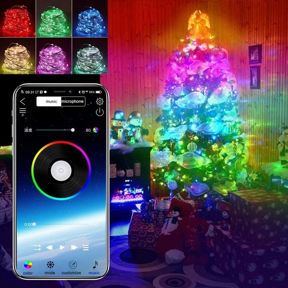 Trade Shop - Luci Natalizie A Strisce Led App 10mt Usb Bluetooth Decorative Per Albero Natale -
