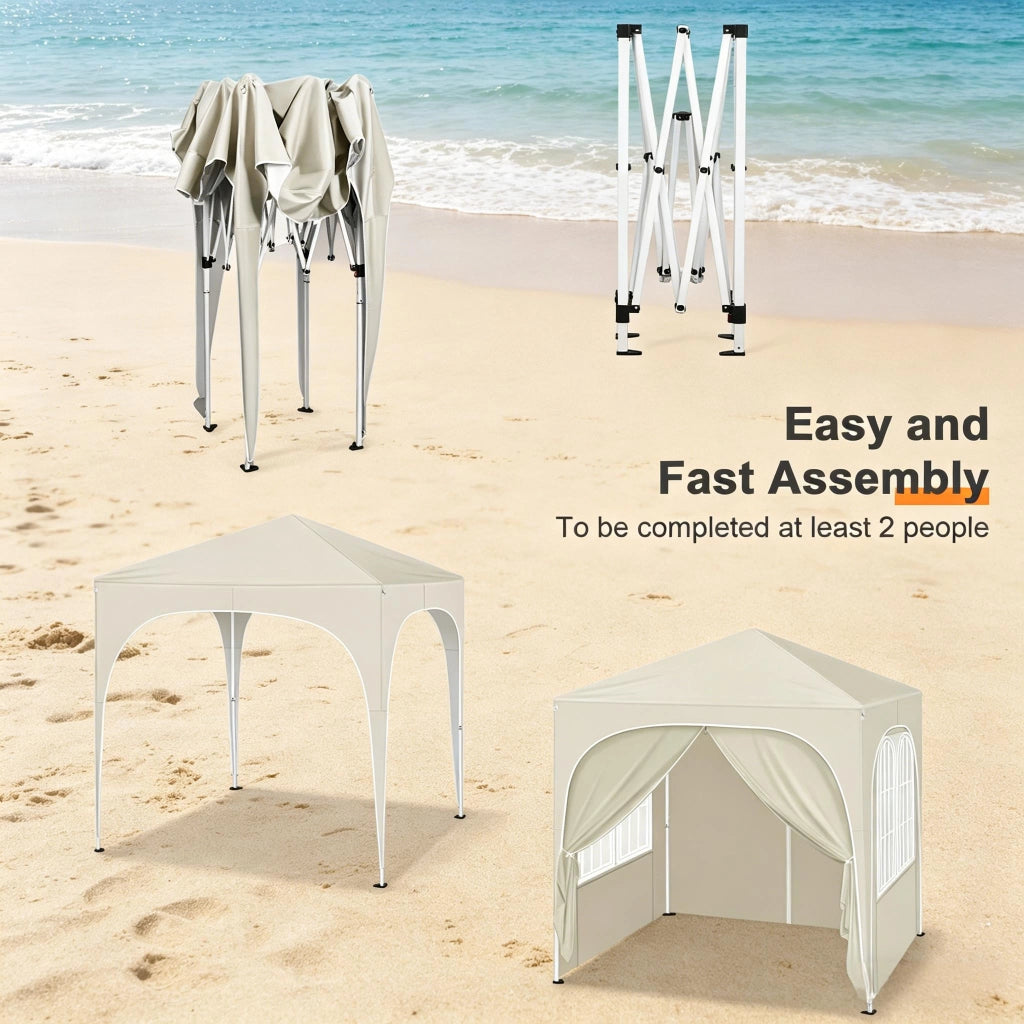 GAZEBO Pieghevole 2x2 m Beige in Metallo e Tessuto Oxford con 4 Pareti