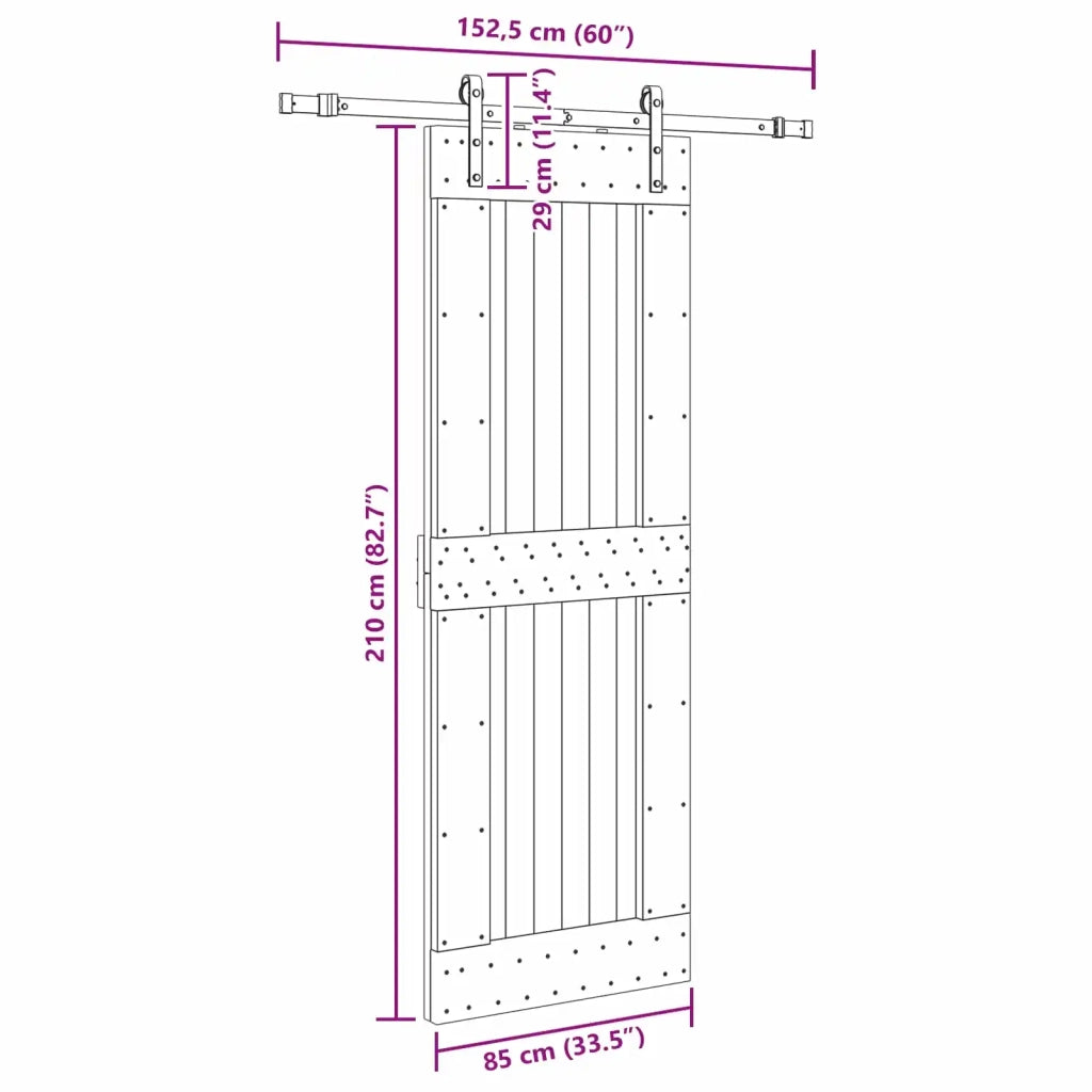 Porta scorrevole NARVIK Naturale e Nero 85 x 210 cm (152,5 cm)