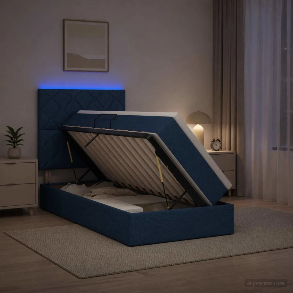 Letto con contenitore LED e materasso Blu 100 x 200 cm Tessuto 3459992
