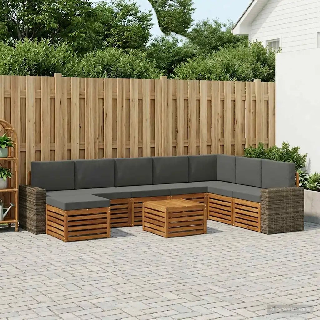 Set di divani da esterno con cuscino 9 pcs Naturale e Antracite
