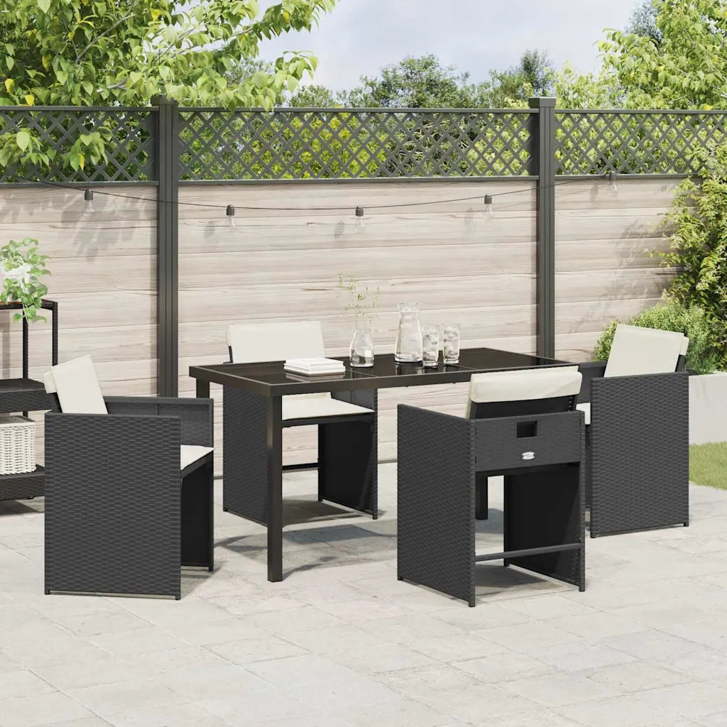 Set da Pranzo per Giardino 5 pcs Nero polyrattan