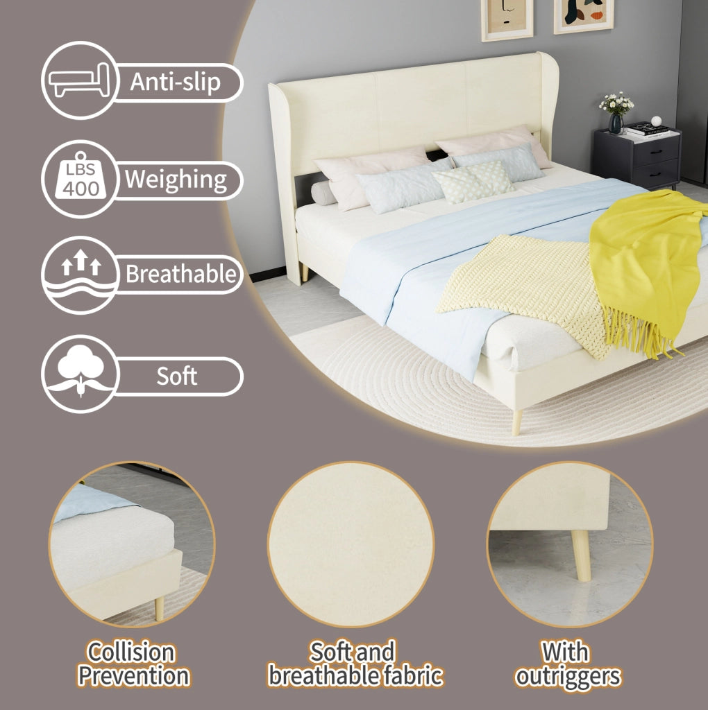 Letto imbottito moderno 160x200 cm beige in tessuto e metallo