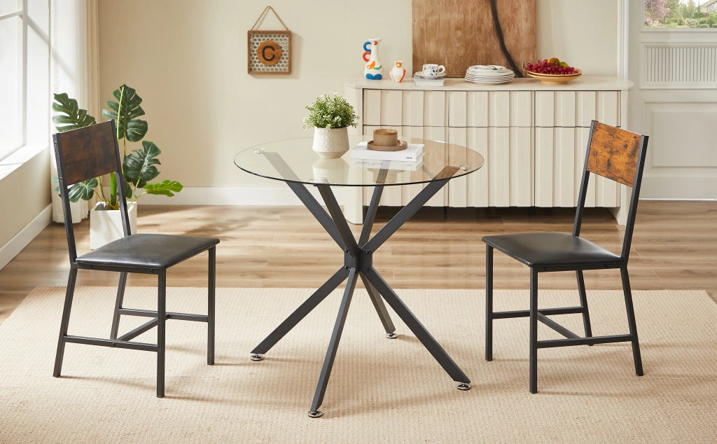 TAVOLO DA PRANZO 90,5x90,5 cm in vetro temperato nero con gambe in metallo