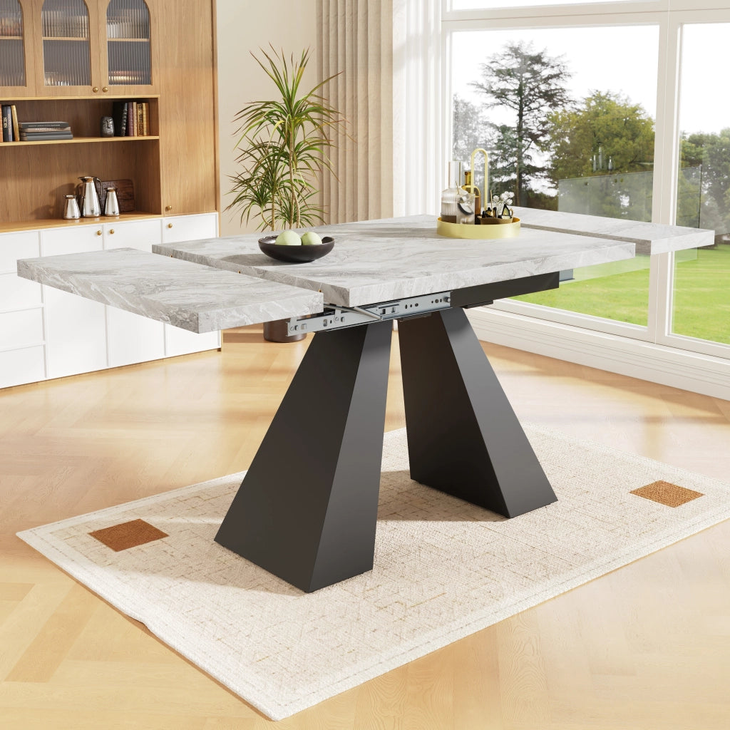 Tavolo da pranzo allungabile con piano in MDF e gambe in metallo, per cucina e soggiorno, nero grigio, 99 × 74 × 77 cm