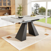 Tavolo da pranzo allungabile con piano in MDF e gambe in metallo, per cucina e soggiorno, nero grigio, 99 × 74 × 77 cm