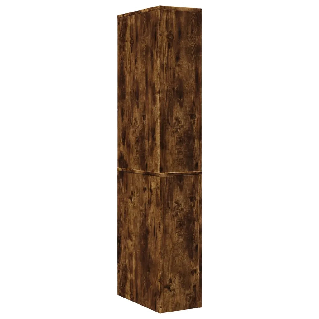 Armadietto da Bagno Stretto con Ruote Rovere Fumo in Truciolato