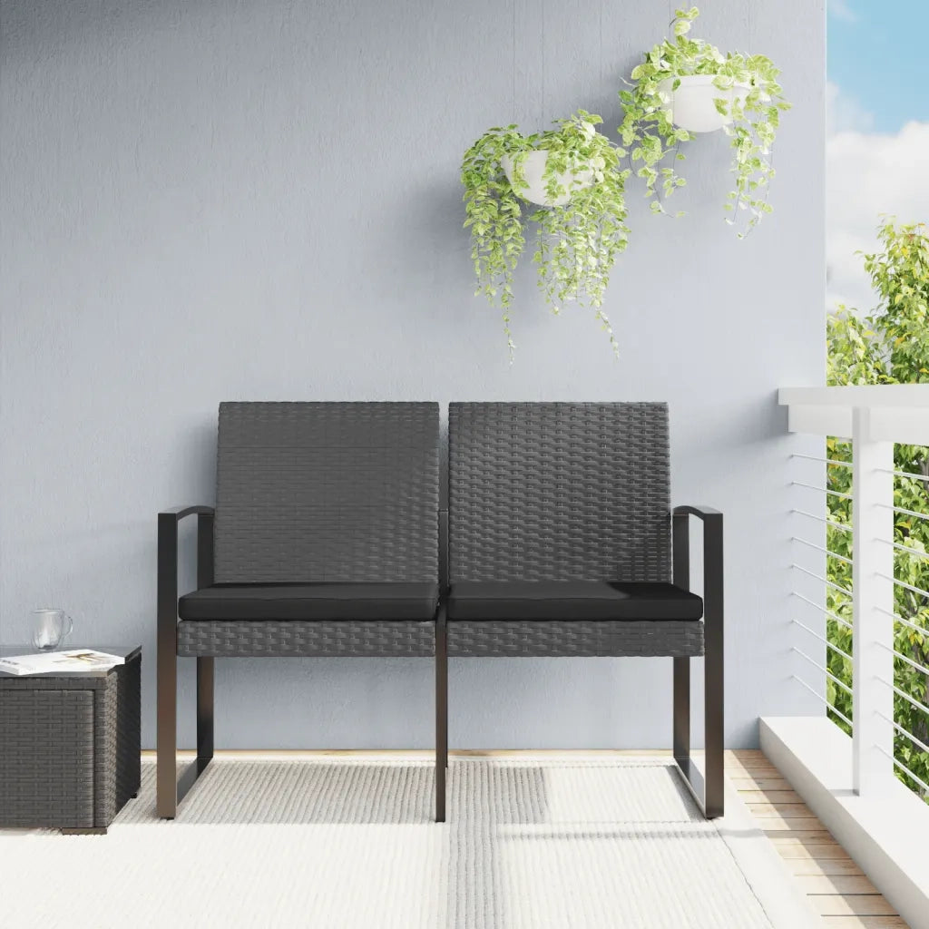 Panca da Giardino a 2 Posti-Sgabello-Panca da esterno con Cuscini Rattan PP Grigio Scuro