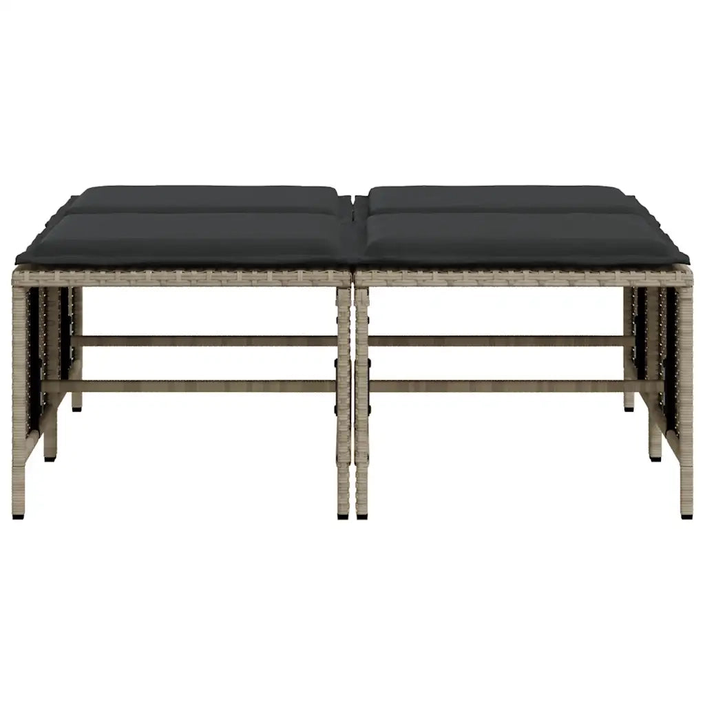 Sgabelli da Giardino con Cuscini 4 pz Grigio Chiaro Polyrattan