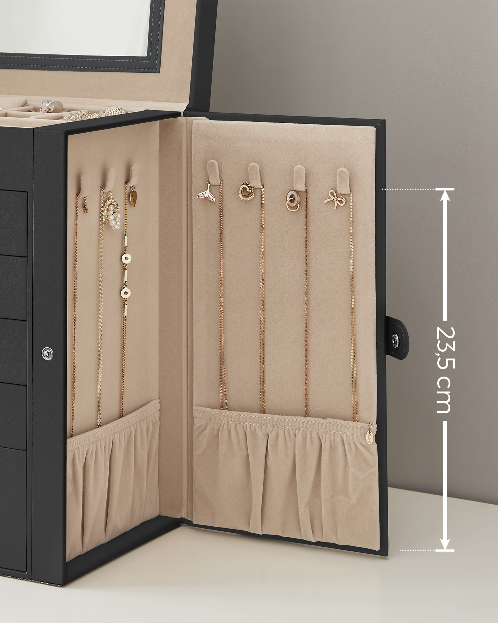 Portagioie VALORA con specchio, elegante design nero - JBC152B01