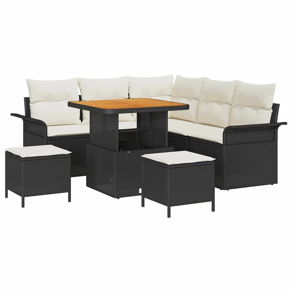Set Divano da Giardino con cuscino 8 pcs Nero polyrattan