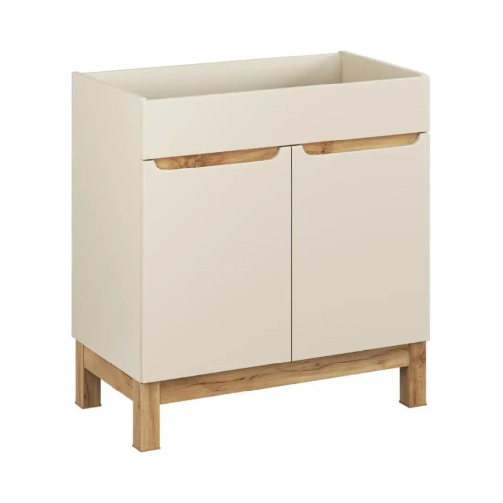 Mobile sotto lavabo ERMANO – 2 ante – Cachemire e quercia – L80 × H84 × P46 cm – Da appoggiare